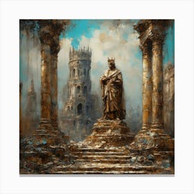 Statue Of The King Standing In Ruins Canvas Print