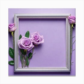 Purple Roses In A Frame Canvas Print