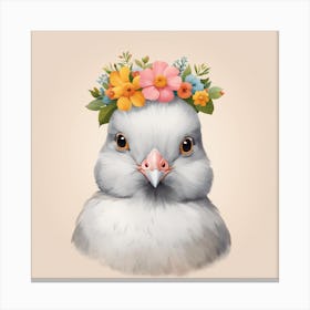 Floral Baby Pigeon Nursery Illustration (51) Canvas Print