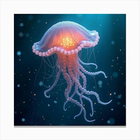 A Whimsical Jellyfish With Tendrils Of Glowing, Fractal Patterns Drifting Through A Magical Sea 1 Canvas Print