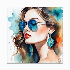 Watercolor Of A Woman In Sunglasses Canvas Print