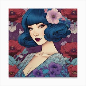 Asian Girl With Blue Hair 1 Canvas Print