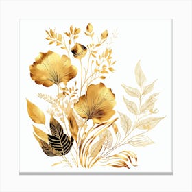 Gold Flowers Watercolor Abstract Canvas Print