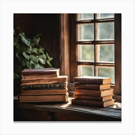 Books On A Window Sill Canvas Print