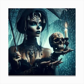 Gothic Woman With Skull 1 Canvas Print