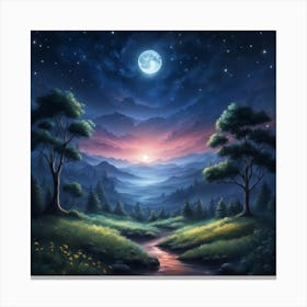 Moonlight Over The Valley Canvas Print