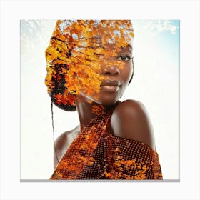 Firefly Elegant Black Woman In Autumnal Double Exposure Collage 22669 Canvas Print