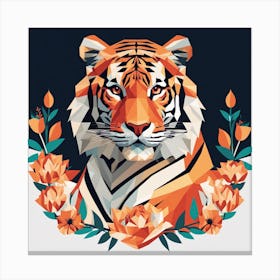 Floral Tiger Low Poly Painting (7) Canvas Print