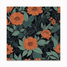 Orange Flowers On A Black Background Canvas Print