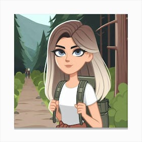 Girl With Backpack In The Woods Canvas Print