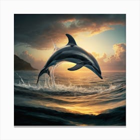 Dolphin Leaping At Sunset Canvas Print