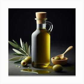 Olive Oil Bottle And Spoon Canvas Print