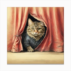 Cat Peeking Out Of Curtain 1 Canvas Print