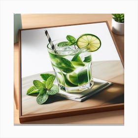 Refreshing and Tropical - Realistic Painting of a Mojito Cocktail with Lime and Mint Canvas Print