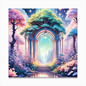 A Fantasy Forest With Twinkling Stars In Pastel Tone Square Composition 343 Canvas Print