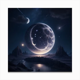 Dreamshaper V7 A Starry Nightscape With A Bright Moon In The S 0 Canvas Print