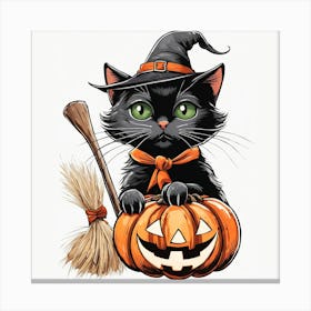 Cute Cat Halloween Pumpkin (54) Canvas Print