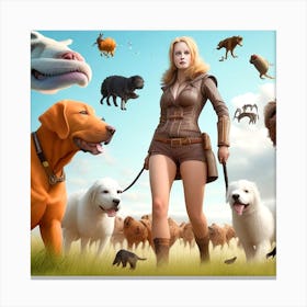 Portrait Of A Woman With Dogs Canvas Print