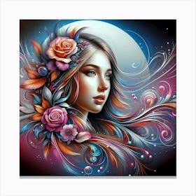 Beautiful Girl With Roses Canvas Print