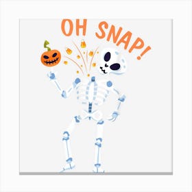 Skeleton Playing Pumpkin Broke Candy Corns Halloween Oh Snap Canvas Print