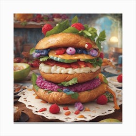 Burger On A Plate Yummy Covers ( Bohemian Design ) Canvas Print