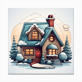 Cartoon House In Winter Canvas Print