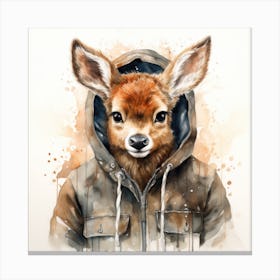 Watercolour Cartoon Reindeer In A Hoodie 1 Canvas Print