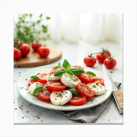 Fresh Tomatoes And Mozzarella On A Plate Canvas Print