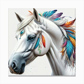 White Horse With Colorful Feathers Canvas Print