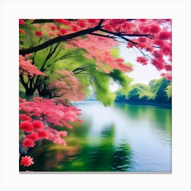 Cherry Blossoms By The River Canvas Print