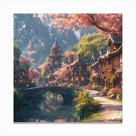 Cherry Blossom Village Canvas Print