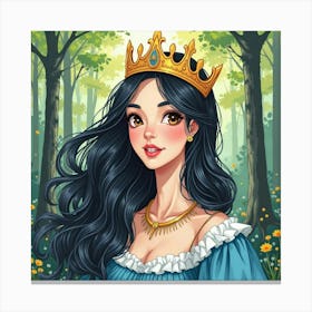 Charming Queen With Watercolor Vibrant Forest 1 Canvas Print