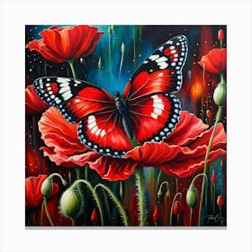 Poppies And Butterflies Canvas Print