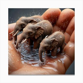 Elephants In Water 2 Canvas Print