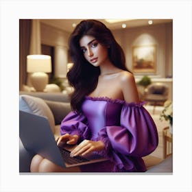 Sexy Woman With Laptop 8 Canvas Print