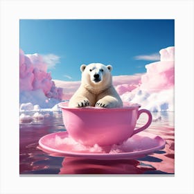 Polar Bear In A Pink Cup art print 1 Canvas Print