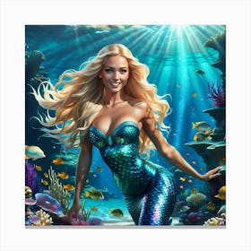 Beautiful Mermaid In Her Underwater World Canvas Print