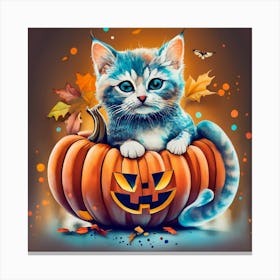 Cat and pumpkin Canvas Print