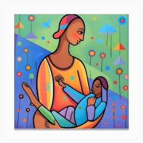 Mother And Child Abstract Fauvism 2 Canvas Print