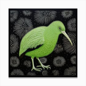 Ohara Koson Inspired Bird Painting Kiwi 2 Square Canvas Print