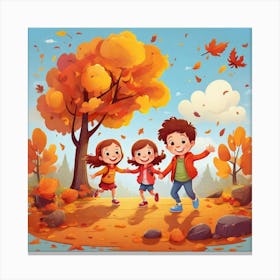 Autumn Children Playing In The Park Canvas Print