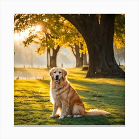 Golden Retriever Dog In The Park Canvas Print