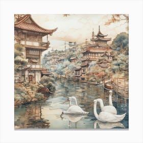 Swans In The Water Canvas Print