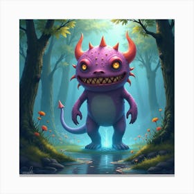 Monster In A Colorful, Watercolor Swamp With Glowing Mist 1 Canvas Print