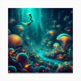 Mermaid In The Mushroom Forest Canvas Print