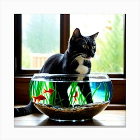 Cat In Fish Bowl Canvas Print