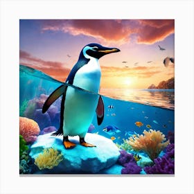 Penguin In The Ocean Canvas Print