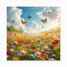 Colorful Meadow With Butterflies 4 Canvas Print