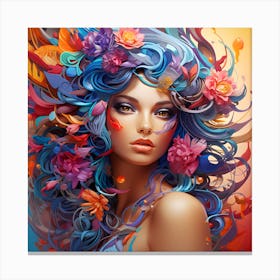 Colorful Girl With Colorful Hair Canvas Print