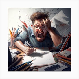 Man Screams At His Desk Canvas Print